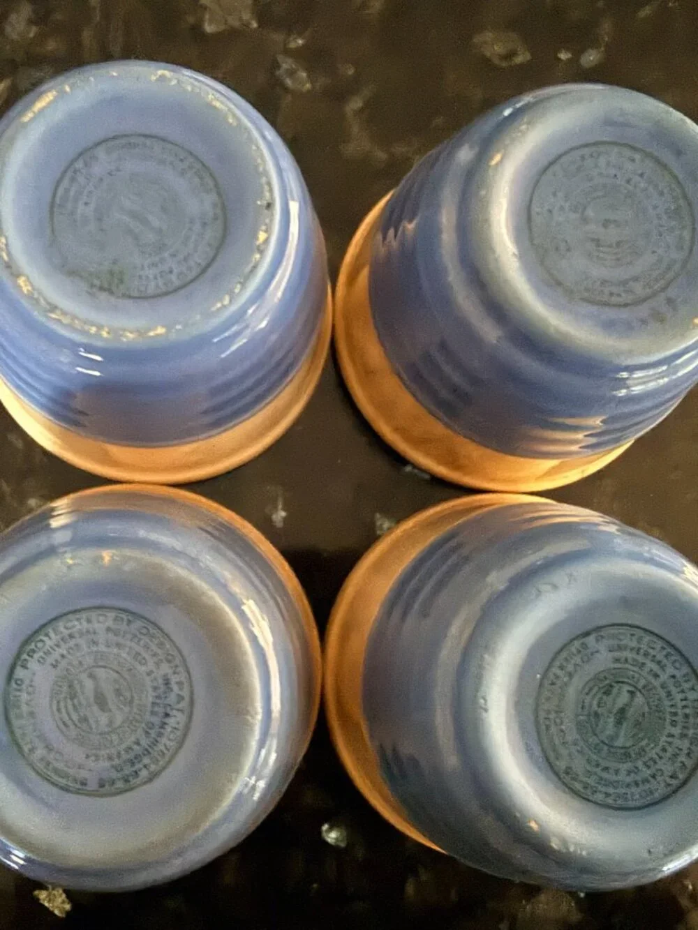 Vintage Blue & Cream Stoneware Ramekins/Custard Cups – Set of 4